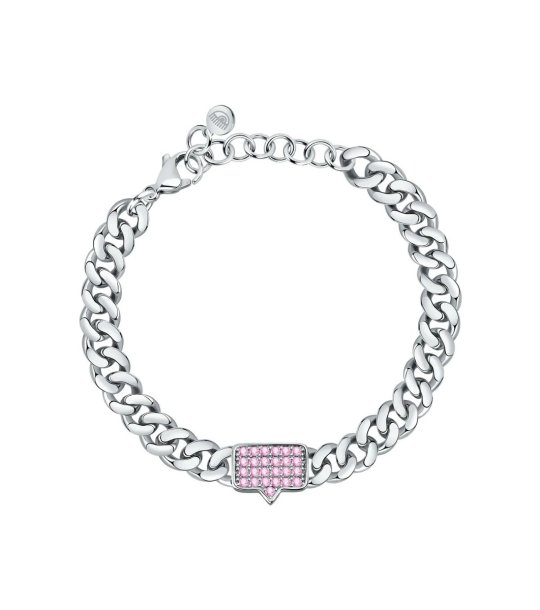 Дамска сребриста гривна с детайл с розови кристали снимка