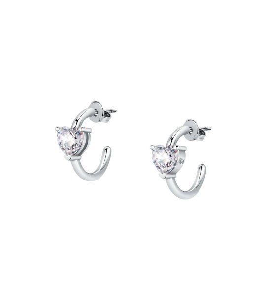 Сребристи дамски обеци с камъче сърце снимка