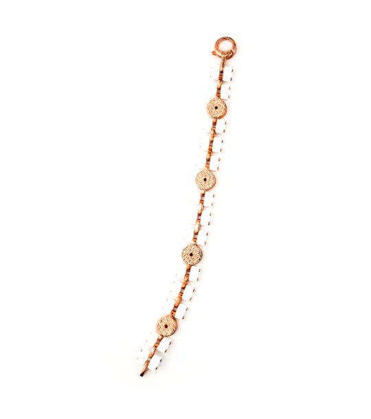 Дамска розовозлатиста гривна с бели орнаменти снимка