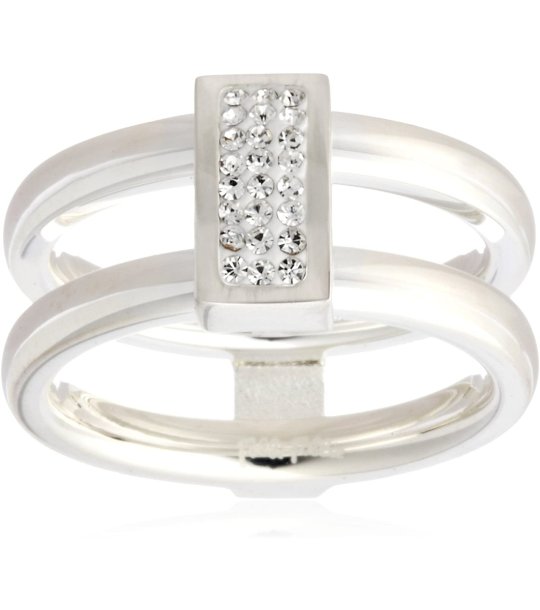 Двоен дамски сребрист пръстен с елемент с кристали размер 54 снимка