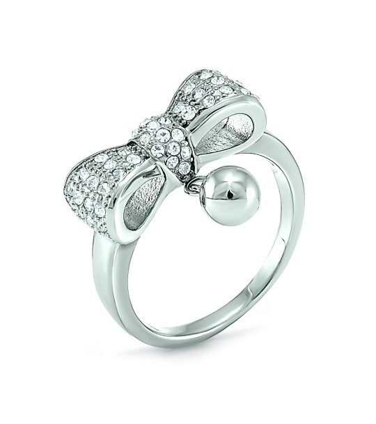 Дамски сребрист пръстен с панделка с кристали размер 56 снимка