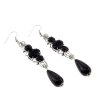 Дълги сребристи обеци с черни камъни-0 снимка