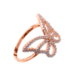 Розовозлатист дамски пръстен с пеперуда с кристали размер 52 снимка