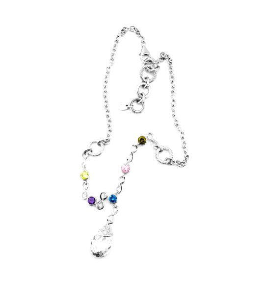 Дамско сребристо колие с елементи с камъчета снимка