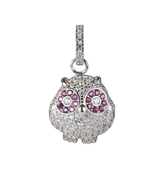 Сребриста висулка с дизайн сова с кристали снимка