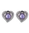 Обеци с форма на сърце и лилав камък-0 снимка