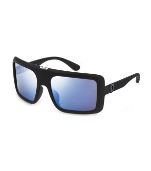 Дамски правоъгълни слънчеви очила в черно със сини лещи снимка