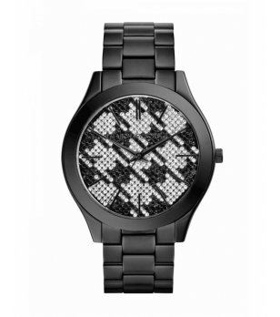 Дамски кварцов часовник в черно с ефектен циферблат снимка