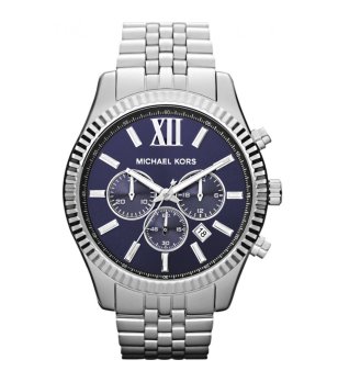 Аналогов мъжки часовник  в сребристо със син циферблат снимка