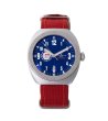 Кварцов часовник в сребристо и синьо с червена каишка-0 снимка