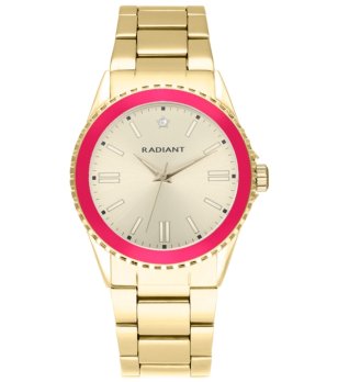 Аналогов златист дамски часовник с розов кант снимка