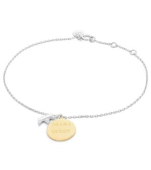 Сребриста дамска гривна с висулка с надпис Drama Queen снимка