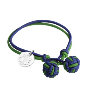 Дамска гривна в синьо и зелено с възли и сребриста висулка размер XXL снимка