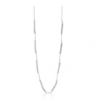 Дълго сребристо колие с елементи с цирконии снимка