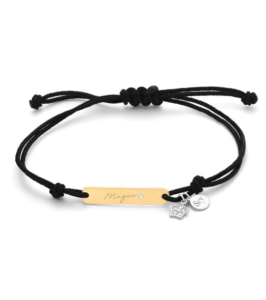 Дамска гривна в черно със златиста плочка с надпис Magic снимка