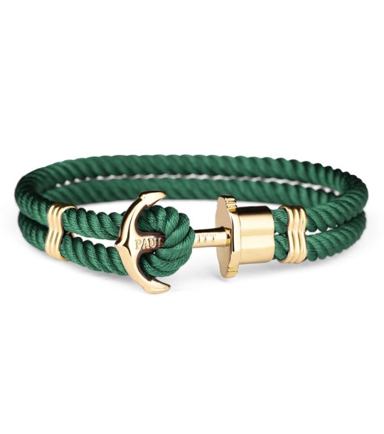 Унисекс гривна в тъмнозелено със златиста котва размер XXXL снимка