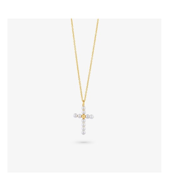 Златисто дамско колие с кръст и перли снимка