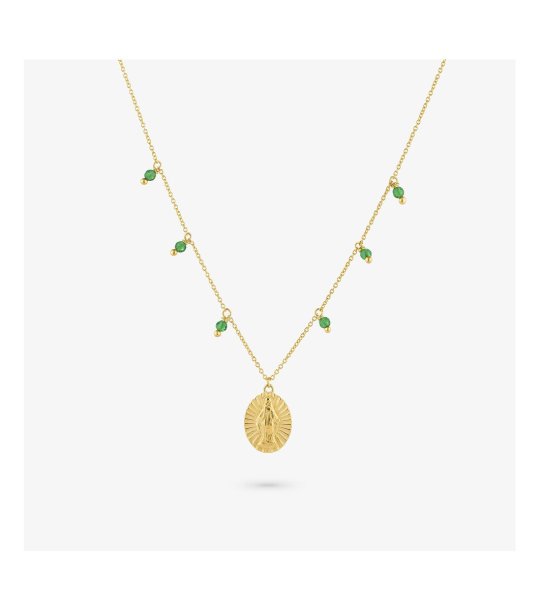 Златисто дамско колие с висулка и камъни снимка