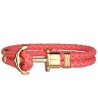 Кожена гривна в цвят корал с плетеница и златиста котва  размер XXL-0 снимка