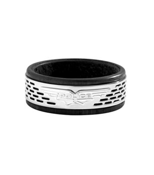 Мъжки черен пръстен с релефен дизайн в сребристо снимка