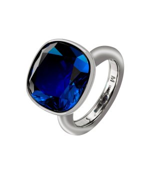 Сребрист дамски пръстен с голям син камък снимка