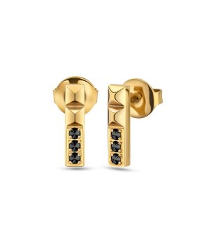 Златисти дамски обеци с черни камъни снимка