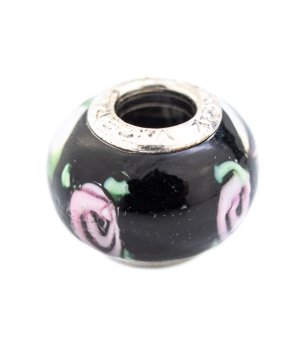 Черен талисман с розови флорални мотиви снимка