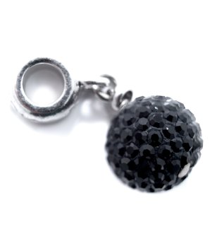 Сребрист талисман със сфера с черни камъни снимка