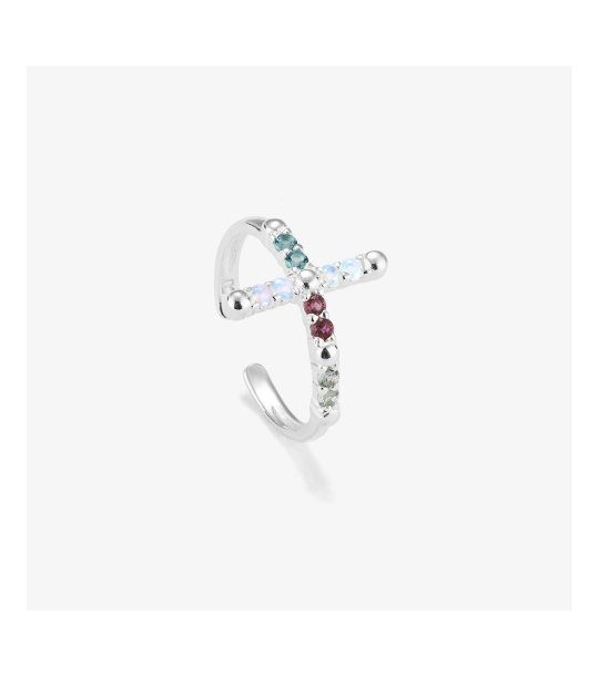 Пръстен в сребристо с кръст и камъни снимка