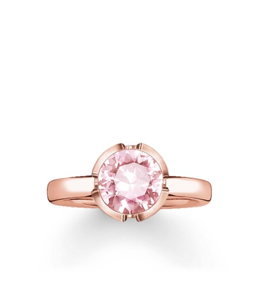 Дамски розовозлатист пръстен с розов камък размер 52 снимка