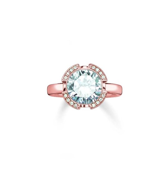 Дамски розов пръстен с кристали размер 52 снимка