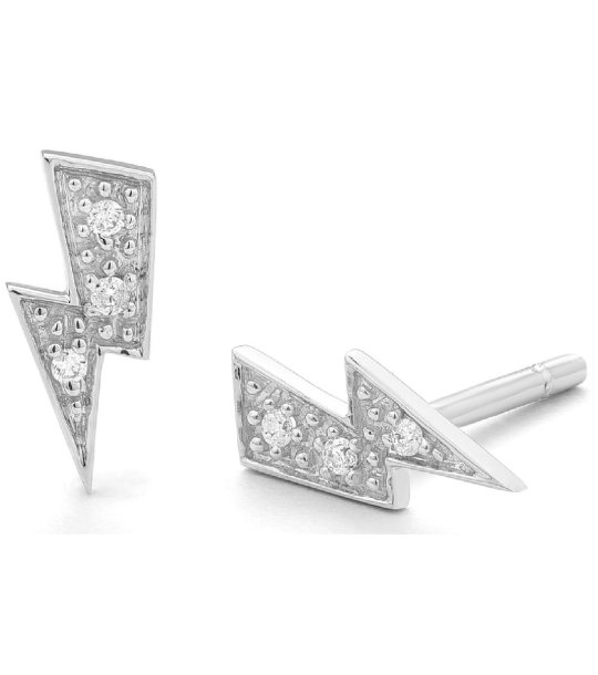 Сребристи обеци мълния с кристали снимка