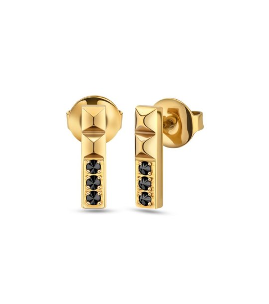 Златисти дамски обеци с черни камъни снимка