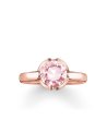Дамски розовозлатист пръстен с розов камък размер 52-0 снимка