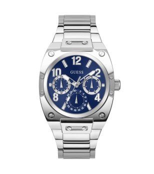 Аналогов часовник в сребристо със син циферблат снимка