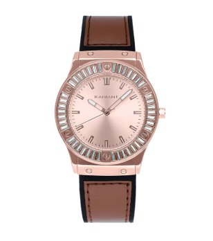 Дамски аналогов часовник в розовозлатисто с кафява верижка снимка