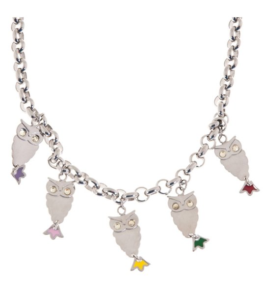 Сребристо дамско колие с висулки сови снимка
