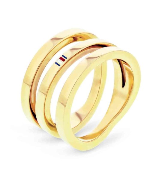 Златист дамски пръстен с три ленти снимка