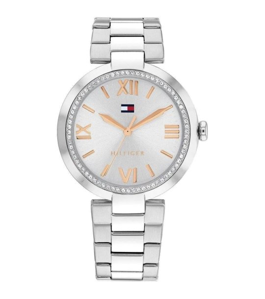 Дамски сребрист аналогов часовник с римски цифри снимка