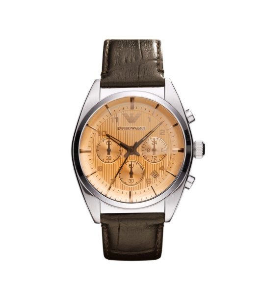 Мъжки кварцов часовник в сребристо с кафява кожена каишка снимка