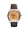 Мъжки кварцов часовник в сребристо с кафява кожена каишка-0 снимка