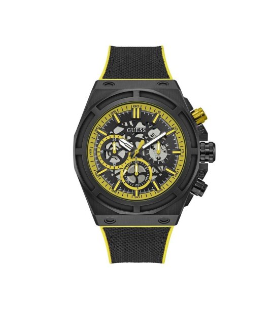Мъжки часовник в черно и жълто с хронограф снимка