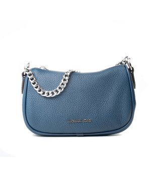 Синя дамска чанта с метална верижка снимка