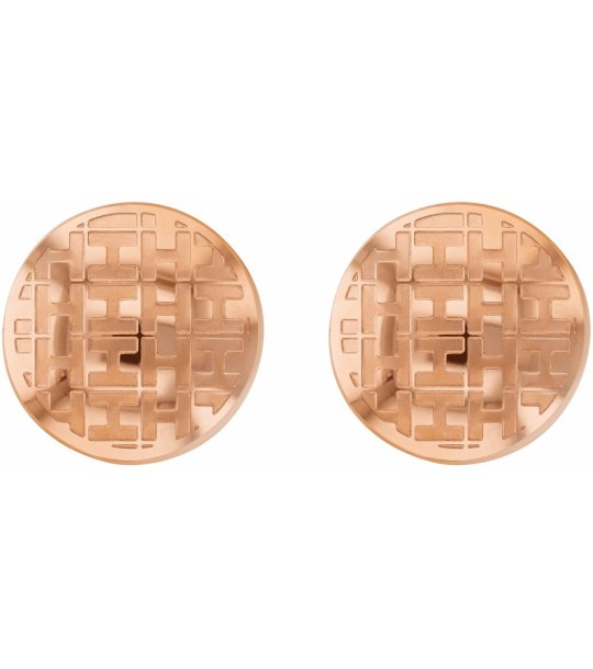Кръгли обеци в розовозлатисто с релеф снимка