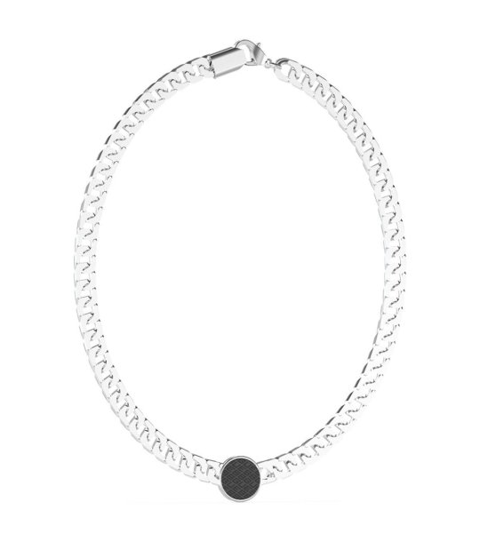 Мъжко сребристо колие с черен детайл снимка