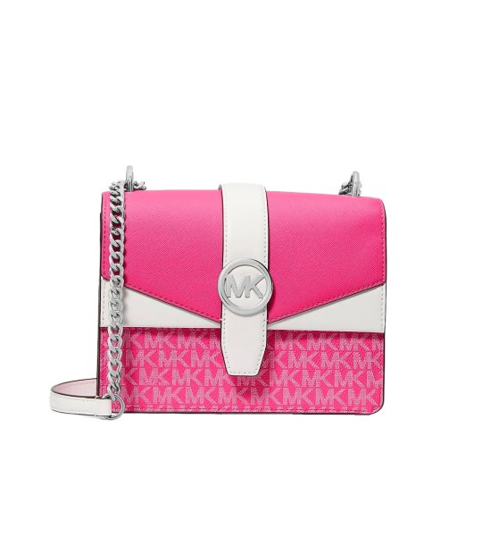 Дамска чанта  в розово и цвят крем снимка