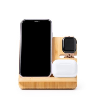 3-в-1 зарядно устройство със стойка от бамбук KROSY 15W снимка