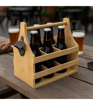 Бамбукова поставка за бутилки с отварачка GUTI снимка