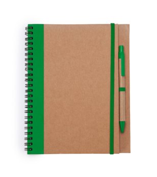 Тетрадка със спирала и твърди корици в бежово и зелено с химикалка ALANI снимка