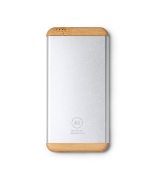 Външна батерия GULER от рециклиран алуминий и бамбук в сребристо снимка